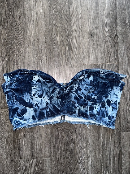 Club Exx Tops - Tie-Dye Denim Bustier Crop Top